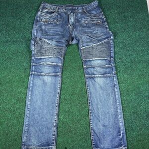 BALMAIN PARIS Moto Jeans Men Blue 36x43 Denim Biker Stretch